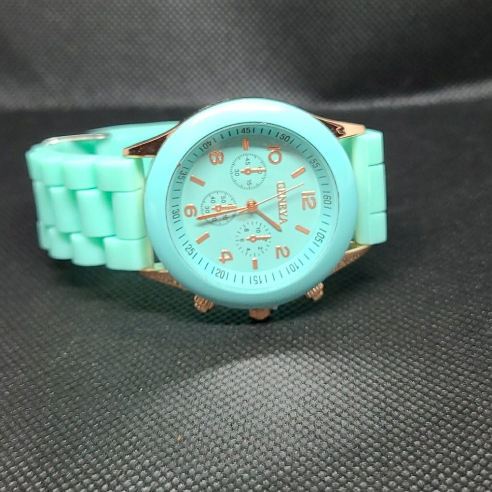 Teal and gold watch with jelly band